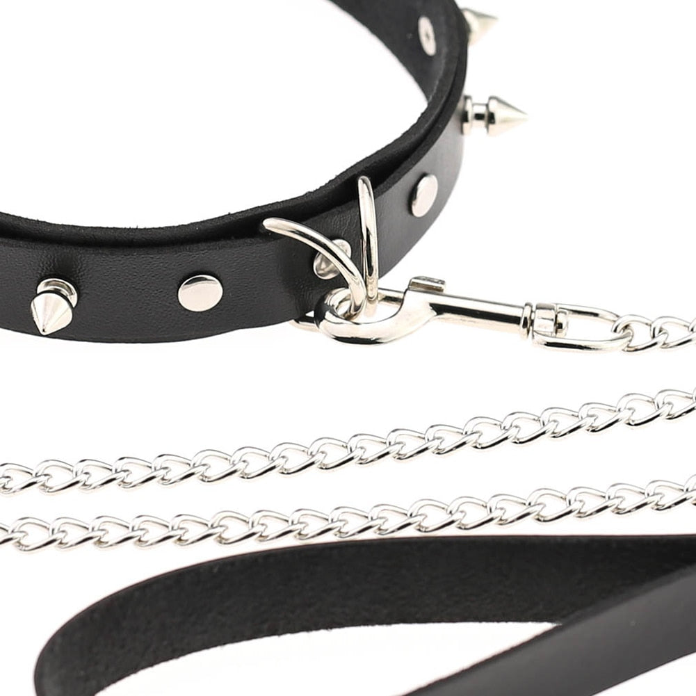 ของเล่นทางเพศสำหรับผู้ใหญ่ ปลอกคอหนังเทียมแนวอีโรติก BDSM ปลอกคอติดหมุด เชือกจูง อุปกรณ์พันธนาการ ของเล่นทางเพศสำหรับคู่รัก