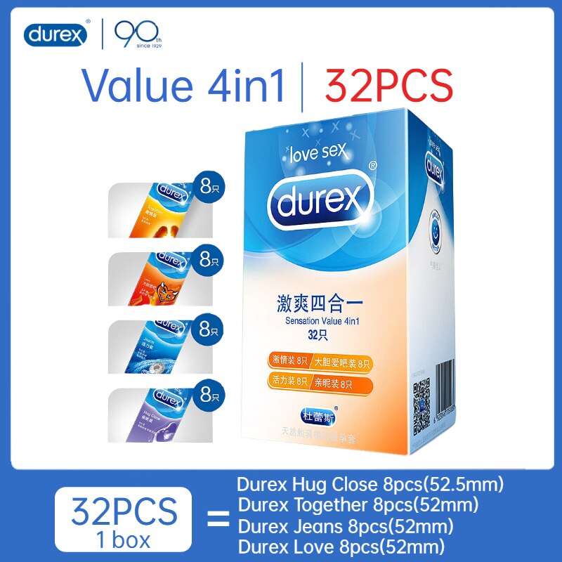 Durex Condoms Ultra Thin Natural Latex Penis Cock Sleeve Mixed 4 Types Pleasures Extra Lubricated Condom Sex Toys for Men