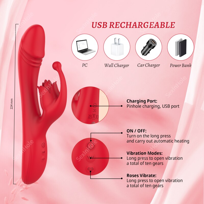 10 โหมด G-Spot Rose สำหรับผู้หญิง อุปกรณ์กระตุ้นคลิตอริสด้วยลิ้นสำหรับผู้หญิง ของเล่นสั่นสำหรับผู้ใหญ่ ของเล่นสำหรับผู้หญิง 18+