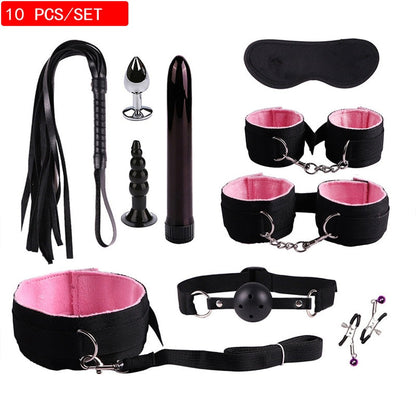 ชุดของเล่นหนังเซ็กซ์สำหรับผู้ใหญ่ 11 ชิ้น อุปกรณ์อีโรติก BDSM กุญแจมือแส้ปิดปาก ของเล่น SM BDSM ที่หนีบหัวนม