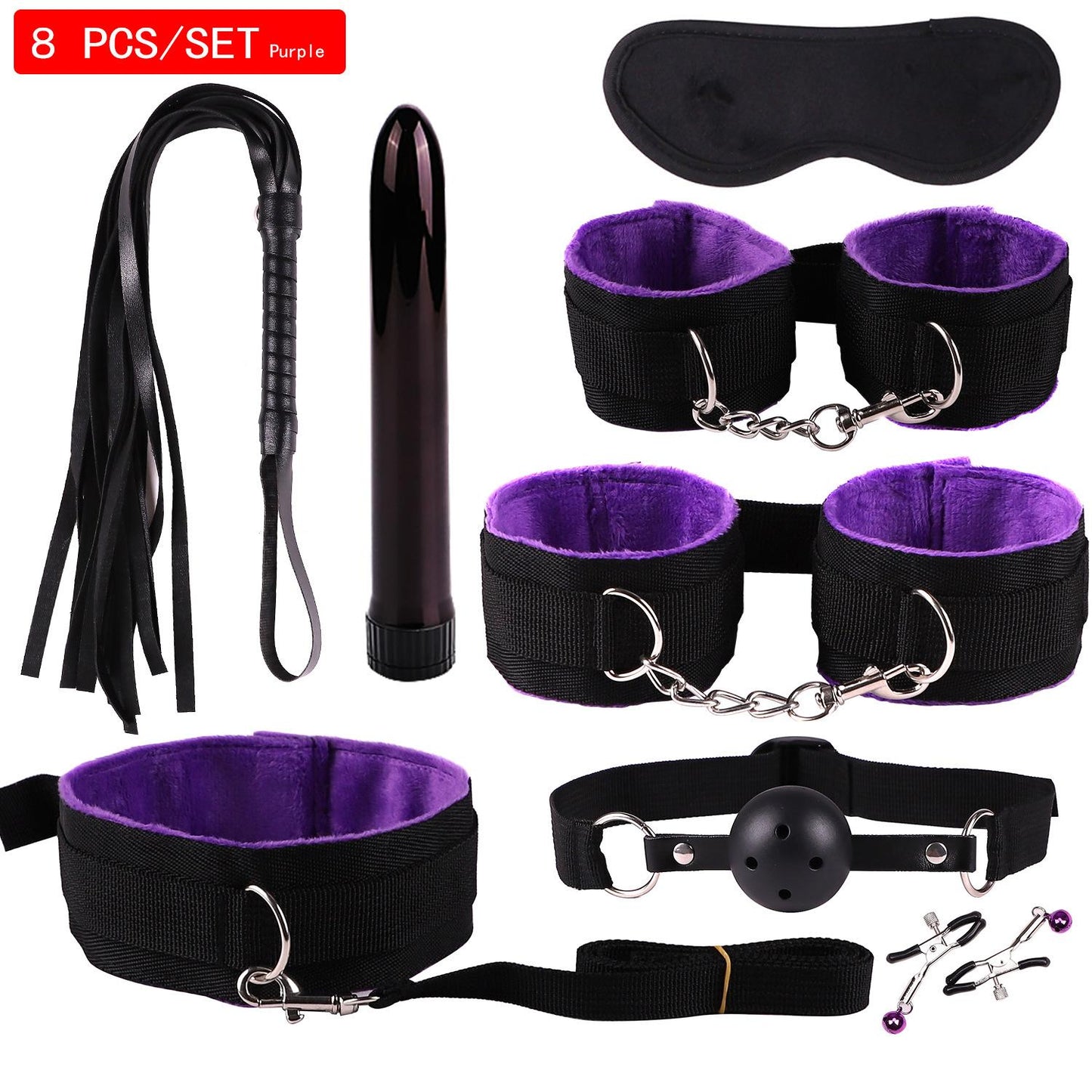 ชุดของเล่นหนังเซ็กซ์สำหรับผู้ใหญ่ 11 ชิ้น อุปกรณ์อีโรติก BDSM กุญแจมือแส้ปิดปาก ของเล่น SM BDSM ที่หนีบหัวนม