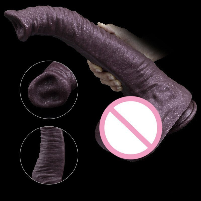 12in Realistic Elephant Shape Soft Silicone Dildo Big Penis Double Suction Self-stimulation Masturbation Lesbian Anal Sex Toy