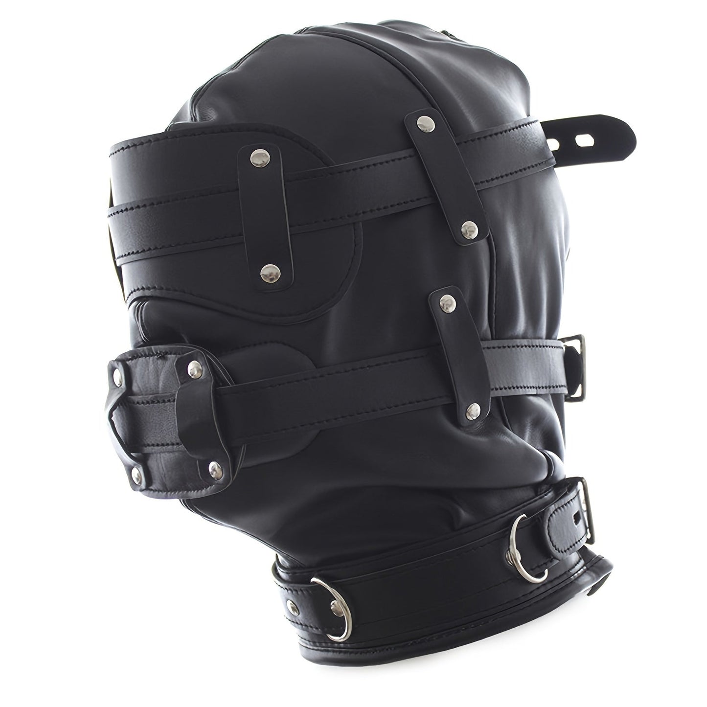 หน้ากากสวมหัว BDSM หนังสีดำพร้อมที่ปิดตาแบบถอดได้และที่อุดปากรูปอวัยวะเพศชาย - ของเล่นทางเพศสำหรับผู้ใหญ่ อุปกรณ์พันธนาการ SM ของขวัญวันวาเลนไทน์