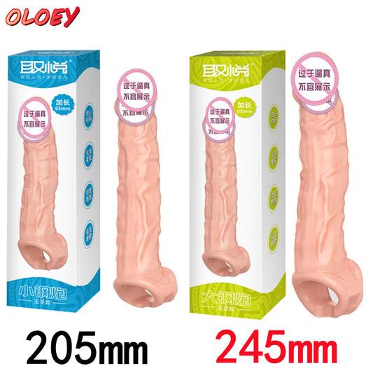 25CM Large Penis Extension Sleeve Reusable Soft and Stretchable Delayed Ejaculation Condoms Male Dildo Extender Male Sex Toys