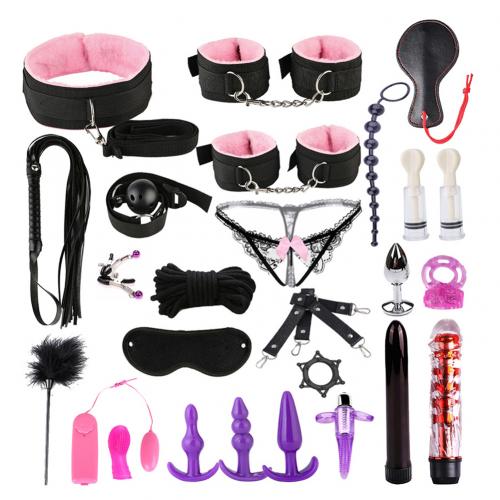 ชุดของเล่นเซ็กซ์ 26 ชิ้น กางเกงในลูกไม้เซ็กซี่ กุญแจมือ ผ้าปิดตา BDSM Bondage Set ของเล่นยั่วยวนสำหรับคู่รักและทาส