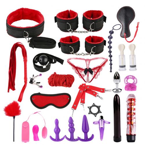 ชุดของเล่นเซ็กซ์ 26 ชิ้น กางเกงในลูกไม้เซ็กซี่ กุญแจมือ ผ้าปิดตา BDSM Bondage Set ของเล่นยั่วยวนสำหรับคู่รักและทาส