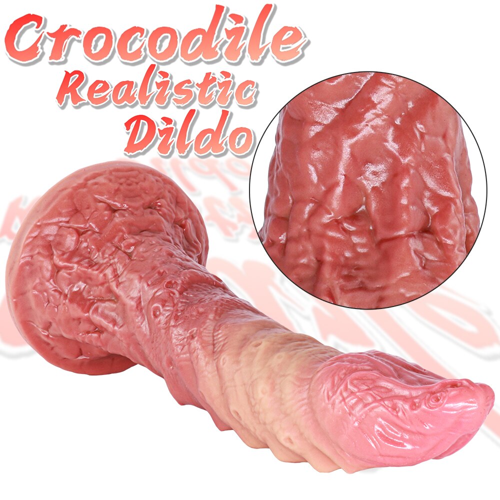 Genuine Crocodile Silicone Sex Toy for Penis Silicone Adult Sex Toys for Women G-Spot Massage Suction Cup for Couples