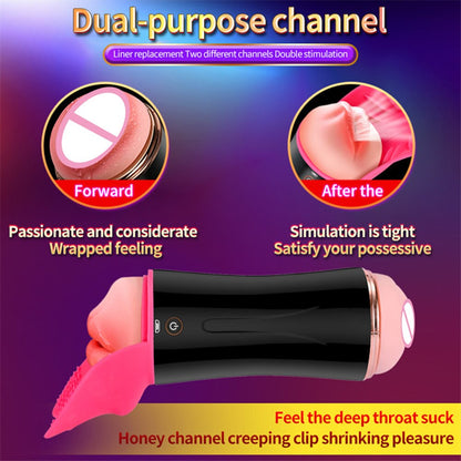 Dual-Head Vibrator Enjoyment Masturbation Cup Tongue Licking Vagina Pocket Pussy Adult Vibrator Sexy Toy for Men Orgasm