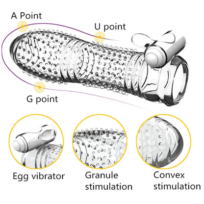 3 Types Condoms Granule Thread Wavy Line Delay Enlargement Penis Sleeve Egg Vibrator Reusable Condom Adult Sex Toys for Men