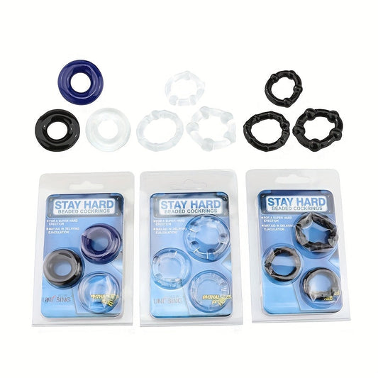 3 PCS Male Penis Cock Ring - Delay Ejaculation Scrotum Binding Ball Stretcher Penis. Enlargement Silicone Cock Ring Sex Toy For Men - Waterproof. Non-Killing Sperm. No Battery Required