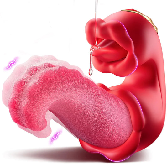 เครื่องสั่นลิ้น 4-in-1 แบบสวิงดัน เครื่องสั่นกระตุ้น G-spot และคลิตอริส รูปดอกกุหลาบ ของเล่นผู้ใหญ่สำหรับผู้หญิงและคู่รัก