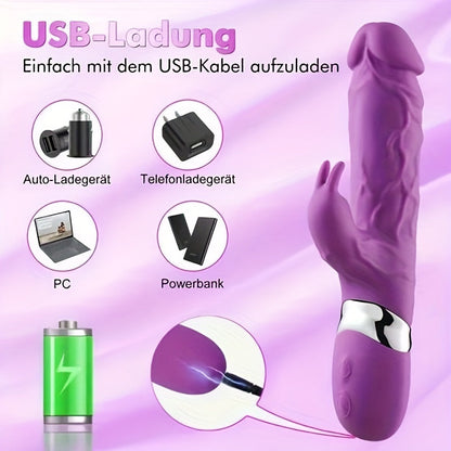 เครื่องสั่นซิลิโคนรูปกระต่ายเสมือนจริง 10 โหมดการสั่นอันทรงพลัง - กระตุ้นจุดจี นวดคลิตอริส ชาร์จไฟได้ - ของเล่นผู้ใหญ่สำหรับคู่รัก