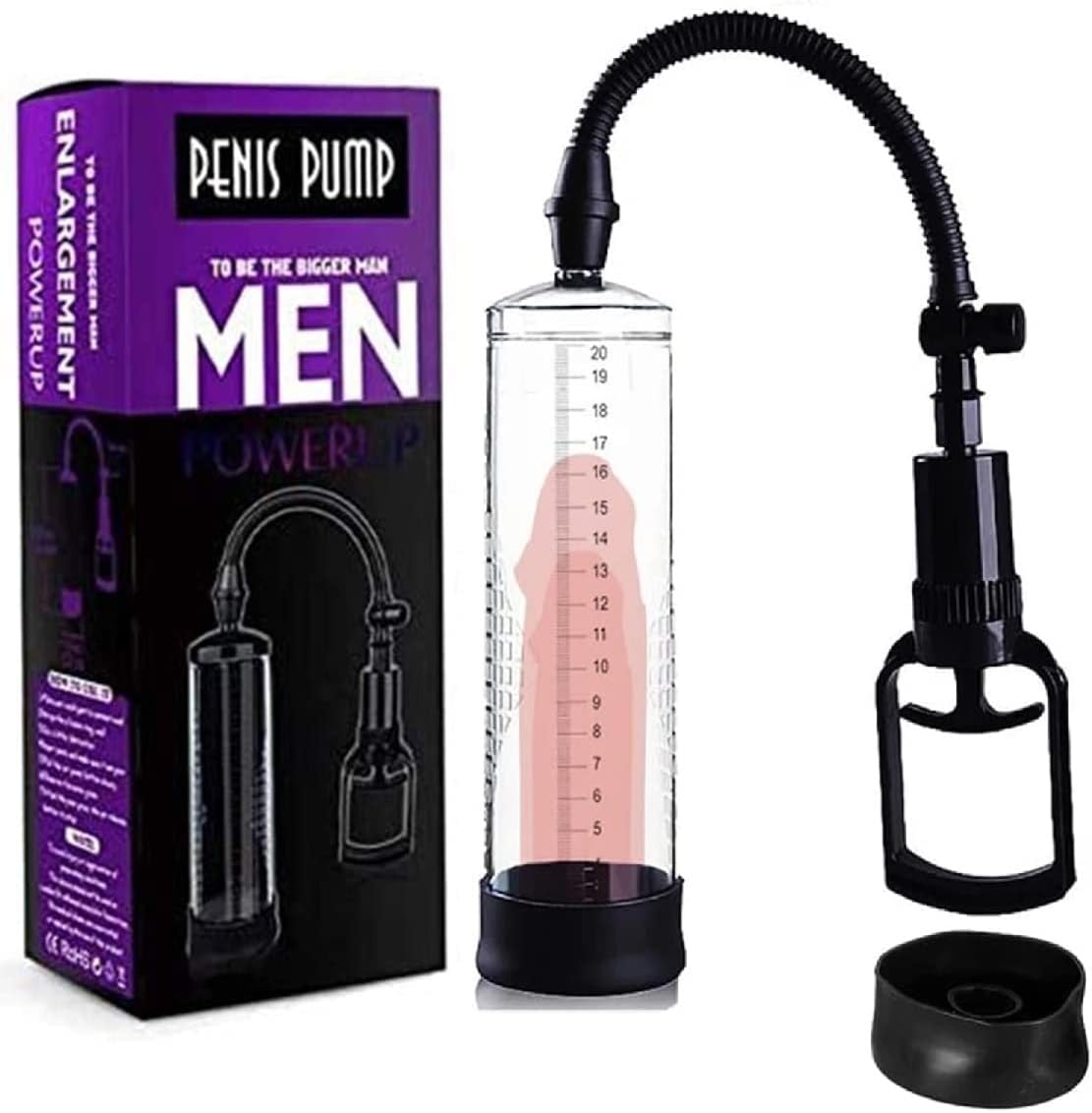 เครื่องปั๊มสุญญากาศสำหรับผู้ชาย Plus Pump เครื่องปั๊มเพิ่มขนาดสำหรับผู้ชาย 118511T ชุดถ้วยเพนิสแบบมืออาชีพ ปั๊มสุญญากาศแข็งแรงสำหรับใช้ในบ้าน (โปร่งใส/BB)