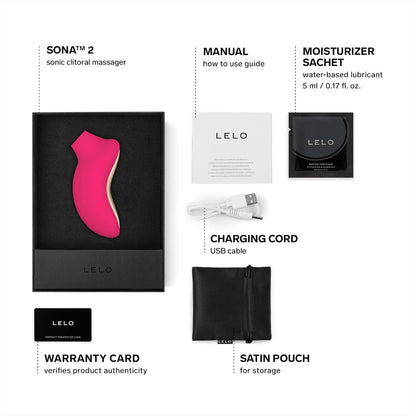 LELO SONA 2 Sonic Waves Clit Sucker อุปกรณ์กระตุ้นคลิทอริสด้วยคลื่นโซนิก กันน้ำได้ สำหรับผู้หญิง เพื่อความพึงพอใจที่ลึกซึ้งยิ่งขึ้น สี Cerise