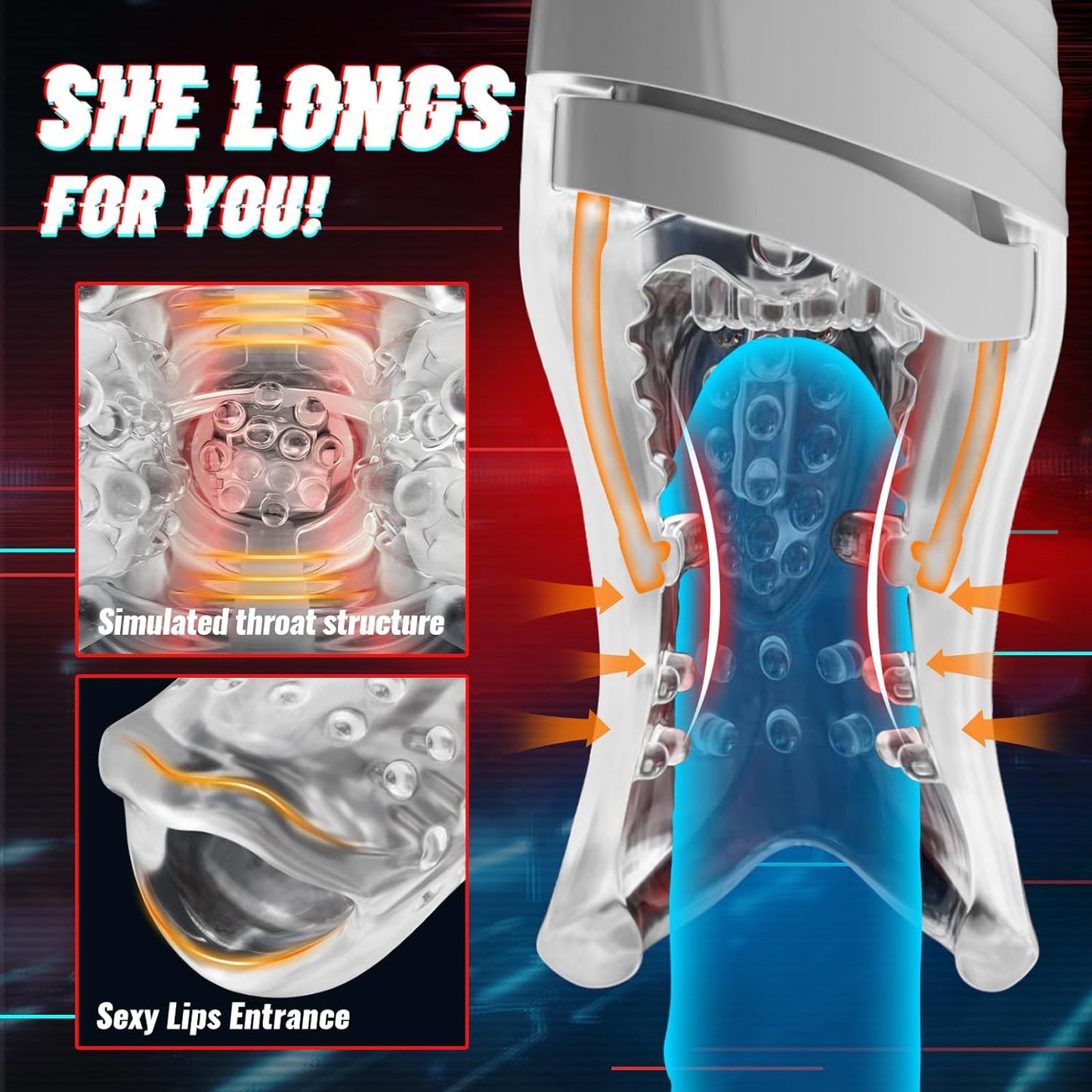 Triple Motor Automatic Male Masturbator Cup Oral Male Sex Toy. 5 Biting & 8 Vibrating Penis Stroker. Blowjob Glans Vibrator with Realistic Throat Structure Adult Sex Toys Pocket Pussy for Men Pleasure