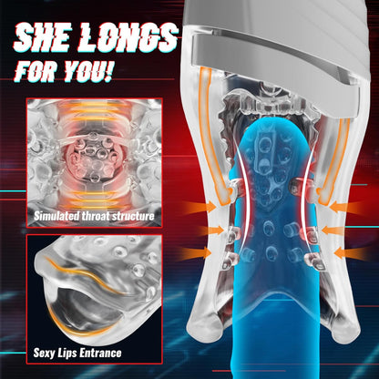 Triple Motor Automatic Male Masturbator Cup Oral Male Sex Toy. 5 Biting & 8 Vibrating Penis Stroker. Blowjob Glans Vibrator with Realistic Throat Structure Adult Sex Toys Pocket Pussy for Men Pleasure