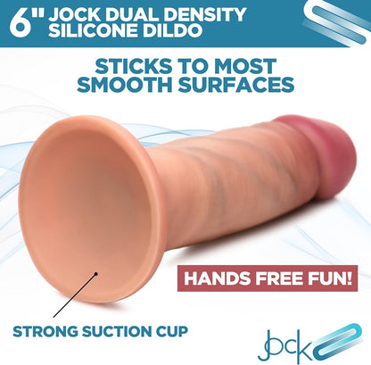 จู๋ปลอม Jock 6 Dual Density สำหรับผู้ชาย ผู้หญิง และคู่รัก จู๋ปลอมซิลิโคนพรีเมียมเสมือนจริงเป็นพิเศษ ปลอดภัยต่อร่างกาย จู๋ปลอมเสมือนจริง 1 ชิ้น ขนาด 6 นิ้ว สีอ่อน
