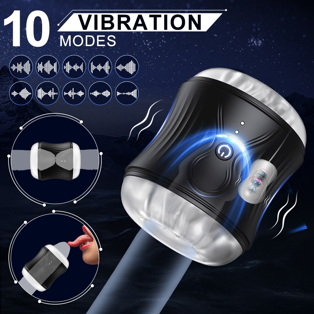 Male Organ Massage Masturbators For Men Open Male Masturbators Cup 3D Tunnel Pocket Pussy Stroker 10 Vibration Modes