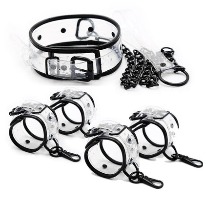 กุญแจมือข้อเท้าปกคอโซ่พันธนาการ BDSM แบบปรับได้โปร่งใส PVC ของเล่นทางเพศสำหรับคู่รัก