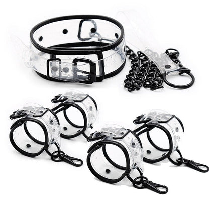 กุญแจมือข้อเท้าปกคอโซ่พันธนาการ BDSM แบบปรับได้โปร่งใส PVC ของเล่นทางเพศสำหรับคู่รัก