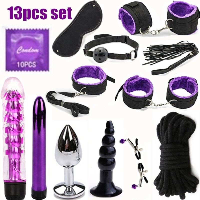 ชุดของเล่นอีโรติก BDSM ของเล่นเซ็กซี่ เกมสำหรับผู้ใหญ่ อุปกรณ์พันธนาการทางเพศ กุญแจมือ ที่หนีบหัวนม แส้ ปลอกคอ ของเล่นทางเพศสำหรับคู่รัก