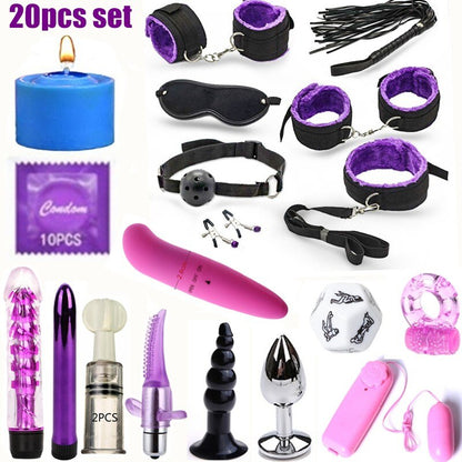ชุดของเล่นอีโรติก BDSM ของเล่นเซ็กซี่ เกมสำหรับผู้ใหญ่ อุปกรณ์พันธนาการทางเพศ กุญแจมือ ที่หนีบหัวนม แส้ ปลอกคอ ของเล่นทางเพศสำหรับคู่รัก