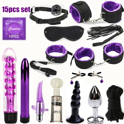 ชุดของเล่นอีโรติก BDSM ของเล่นเซ็กซี่ เกมสำหรับผู้ใหญ่ อุปกรณ์พันธนาการทางเพศ กุญแจมือ ที่หนีบหัวนม แส้ ปลอกคอ ของเล่นทางเพศสำหรับคู่รัก