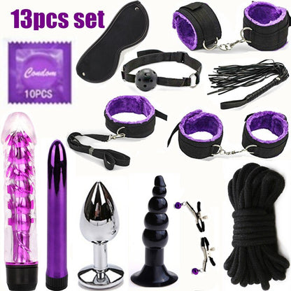 ชุดของเล่นอีโรติก BDSM ของเล่นเซ็กซี่ เกมสำหรับผู้ใหญ่ อุปกรณ์พันธนาการทางเพศ กุญแจมือ ที่หนีบหัวนม แส้ ปลอกคอ ของเล่นทางเพศสำหรับคู่รัก
