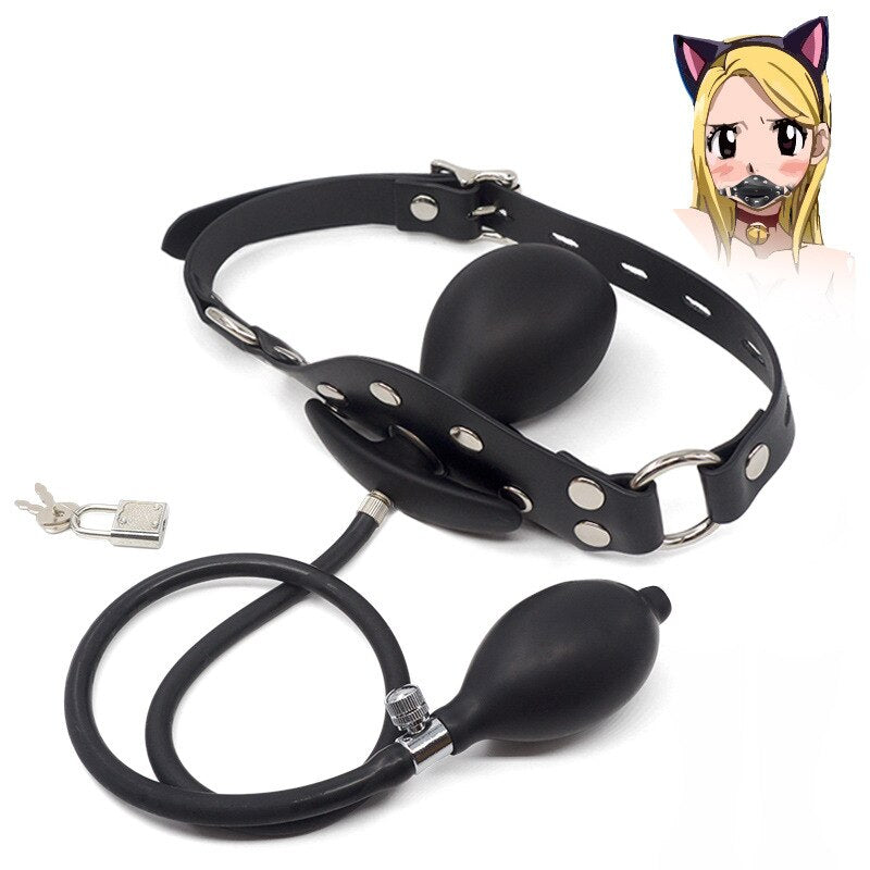 BDSM ปลอกรัดปากขนาดใหญ่พิเศษ แบบไร้สาย ชนิดเป่าลม ที่ถ่างขยายช่องปาก อุปกรณ์ควบคุมสำหรับคู่รักและทาส (สำหรับผู้ใหญ่)
