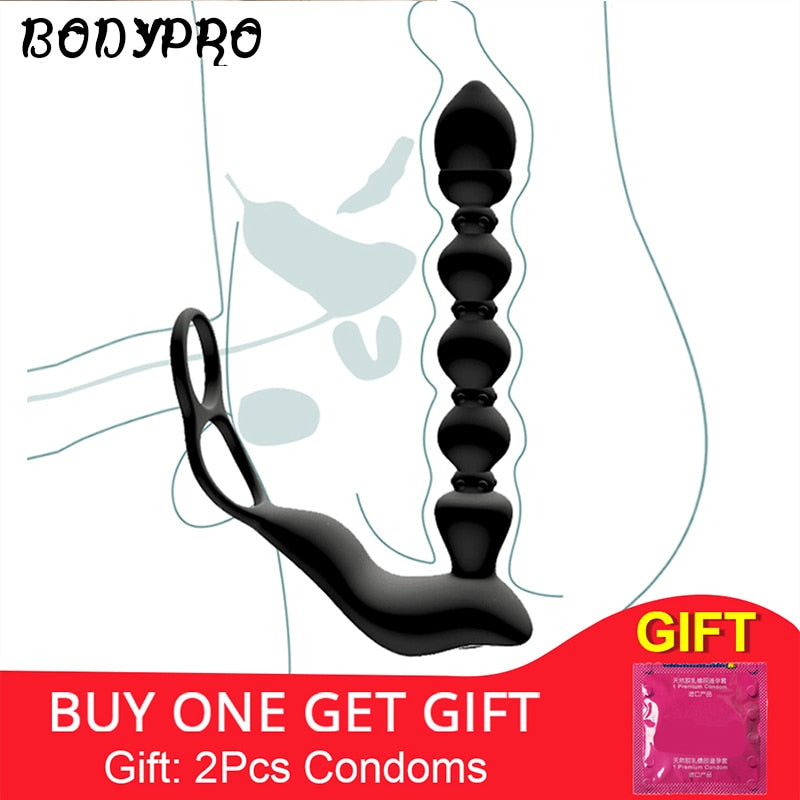 BODYPRO อุปกรณ์นวดต่อมลูกหมากแบบสั่นสำหรับผู้ชาย แหวนสั่นสำหรับอวัยวะเพศ ปลั๊กทวาร กระตุ้นก้น ปลั๊กทวาร แหวนชะลอการหลั่งสำหรับผู้ชาย