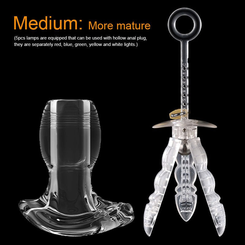 Bdsm อุปกรณ์ถ่างทวารชนิดกลวง ทวารเทียมเรืองแสง จุกอุดก้นขนาดใหญ่พร้อมไฟ LED จุกอุดก้นสำหรับผู้ชาย ของเล่นทางเพศสำหรับนวดต่อมลูกหมาก ช่องคลอดเทียม