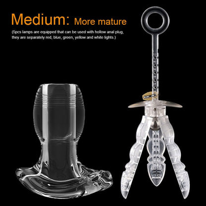 Bdsm อุปกรณ์ถ่างทวารชนิดกลวง ทวารเทียมเรืองแสง จุกอุดก้นขนาดใหญ่พร้อมไฟ LED จุกอุดก้นสำหรับผู้ชาย ของเล่นทางเพศสำหรับนวดต่อมลูกหมาก ช่องคลอดเทียม