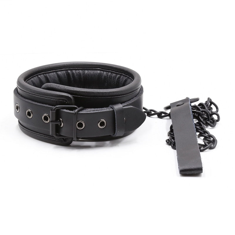 ปลอกคอ BDSM แบบมีโซ่เหล็กและหนังแท้สำหรับผู้หญิง ของเล่นทางเพศสำหรับคู่รัก อุปกรณ์รัดตรึงทางเพศ