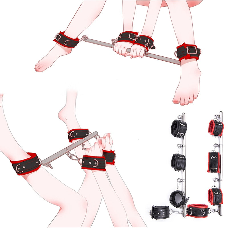 BDSM อุปกรณ์บอนเดจ สเปรดเดอร์บาร์สเตนเลสแบบถอดได้ กุญแจมือสำหรับทาส โซ่ข้อเท้า อุปกรณ์ตรึงขา SM คอสเพลย์ ของเล่นทางเพศสำหรับคู่รัก