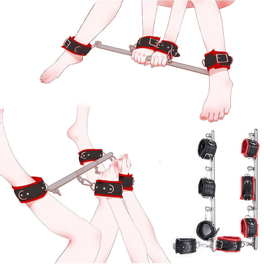 BDSM อุปกรณ์บอนเดจ สเปรดเดอร์บาร์สเตนเลสแบบถอดได้ กุญแจมือสำหรับทาส โซ่ข้อเท้า อุปกรณ์ตรึงขา SM คอสเพลย์ ของเล่นทางเพศสำหรับคู่รัก