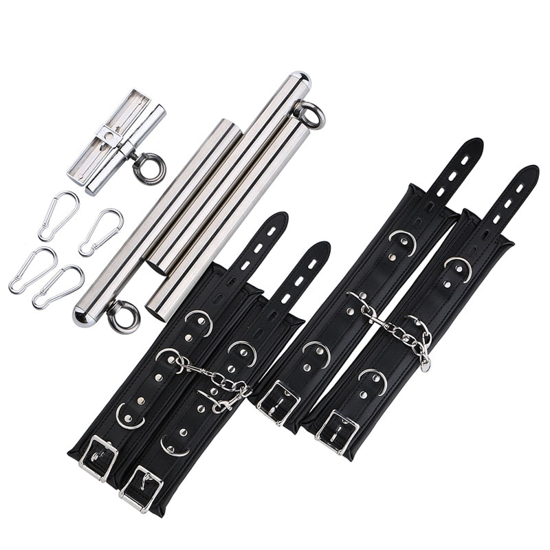 BDSM อุปกรณ์บอนเดจ สเปรดเดอร์บาร์สเตนเลสแบบถอดได้ กุญแจมือสำหรับทาส โซ่ข้อเท้า อุปกรณ์ตรึงขา SM คอสเพลย์ ของเล่นทางเพศสำหรับคู่รัก