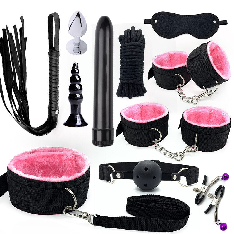 ชุดอุปกรณ์ BDSM เกมมัดสำหรับผู้ใหญ่ อุปกรณ์เล่นแบบเชือกแปลกใหม่ กุญแจมือ ของเล่นตุ๊กตาสุดเซ็กซี่สำหรับคู่รัก อุปกรณ์แปลกใหม่ 11 ชิ้น