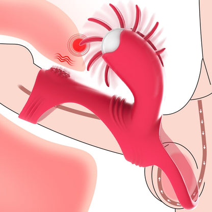 แหวนอวัยวะเพศชาย Cock Vibrator สำหรับคู่ผู้หญิงเลีย Vibrating ช่องคลอด Clit Stimulator G จุด Orgasm ล็อคชาย Cockring สำหรับผู้ชายของเล่น