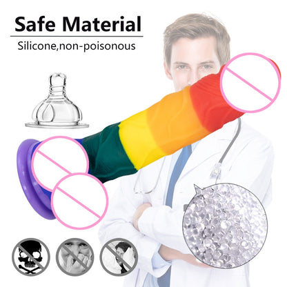 Rainbow Silicone Dildo with Suction Cup Large Comfort Sex Toy for Women Men Fake Dick Big Penis Butt Plug Anal Porn Shop