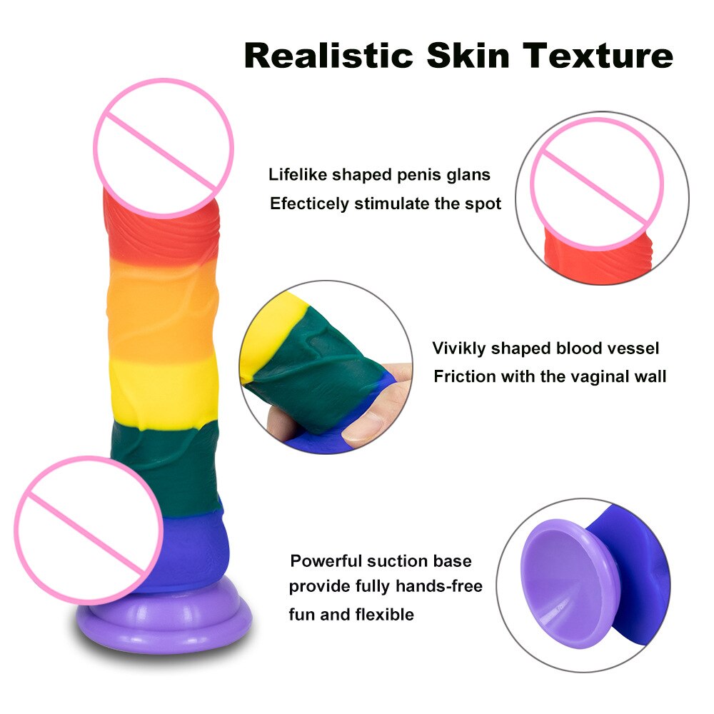 Rainbow Silicone Dildo with Suction Cup Large Comfort Sex Toy for Women Men Fake Dick Big Penis Butt Plug Anal Porn Shop