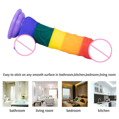 Rainbow Silicone Dildo with Suction Cup Large Comfort Sex Toy for Women Men Fake Dick Big Penis Butt Plug Anal Porn Shop