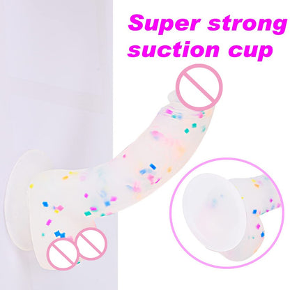 Confetti Dildo ที่สมจริงซิลิโคน Dildo. พร้อมถ้วยดูดสำหรับเล่นฟรีแบบแฮนด์ฟรี. จู๋สมจริงสำหรับผู้หญิงและคู่รัก