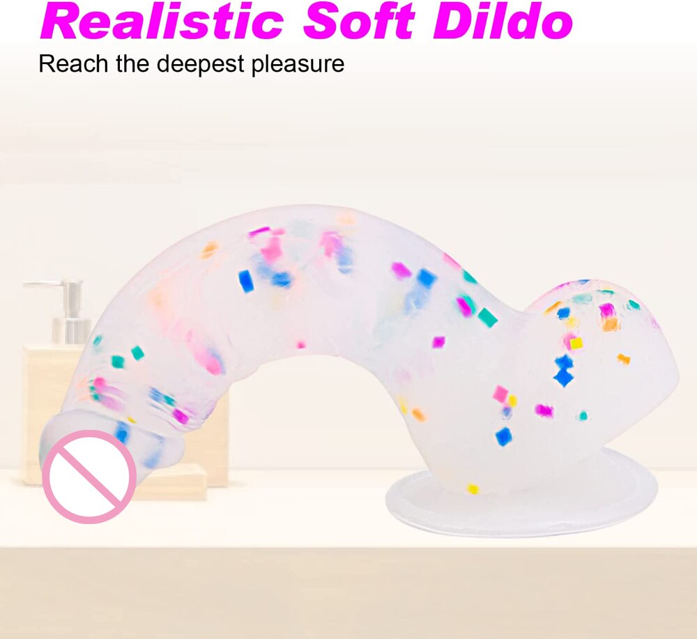 Confetti Dildo ที่สมจริงซิลิโคน Dildo. พร้อมถ้วยดูดสำหรับเล่นฟรีแบบแฮนด์ฟรี. จู๋สมจริงสำหรับผู้หญิงและคู่รัก