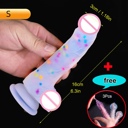 Confetti Dildo ที่สมจริงซิลิโคน Dildo. พร้อมถ้วยดูดสำหรับเล่นฟรีแบบแฮนด์ฟรี. จู๋สมจริงสำหรับผู้หญิงและคู่รัก