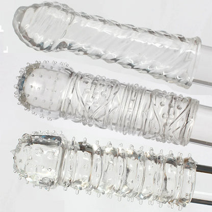 Crystal Ribbed Spikes Dick Extender Penis Enlargement Sleeve Condoms Adult Toys Resuable Condoms G Spot Stimulation Penis Sleeve
