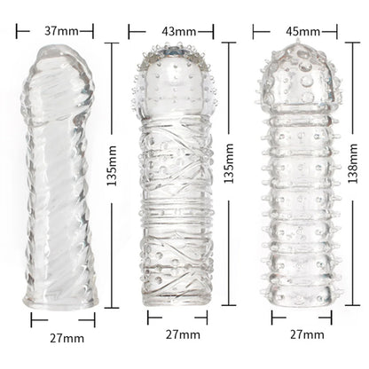 Crystal Ribbed Spikes Dick Extender Penis Enlargement Sleeve Condoms Adult Toys Resuable Condoms G Spot Stimulation Penis Sleeve