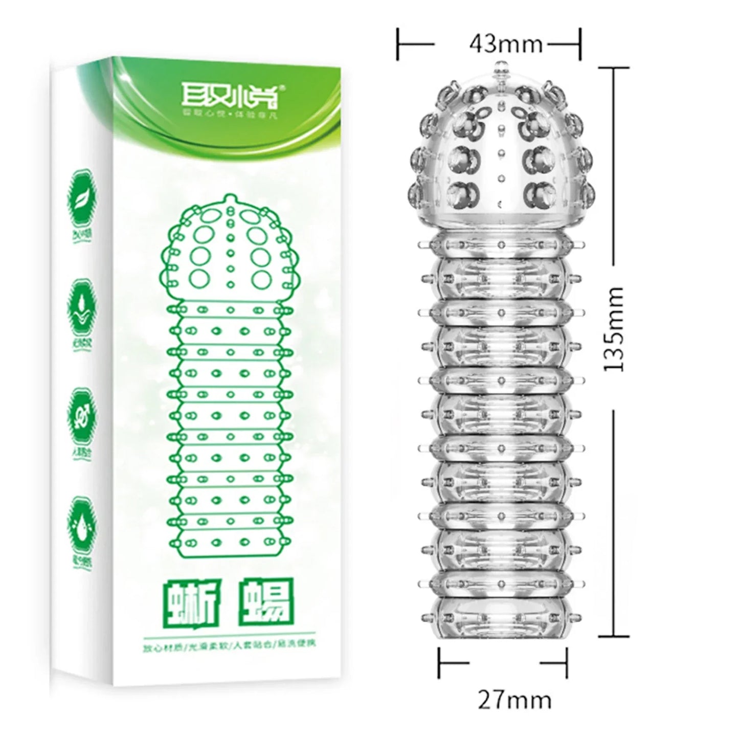 Crystal Ribbed Spikes Dick Extender Penis Enlargement Sleeve Condoms Adult Toys Resuable Condoms G Spot Stimulation Penis Sleeve
