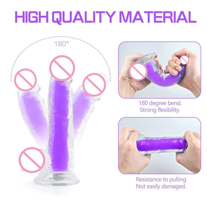 เลสเบี้ยน Dildo ดูดถ้วยสมจริง Penis สำหรับผู้หญิงช่องคลอด Clitoris Stimulator หญิง Masturbator Noctilucent เซ็กซ์ทอย