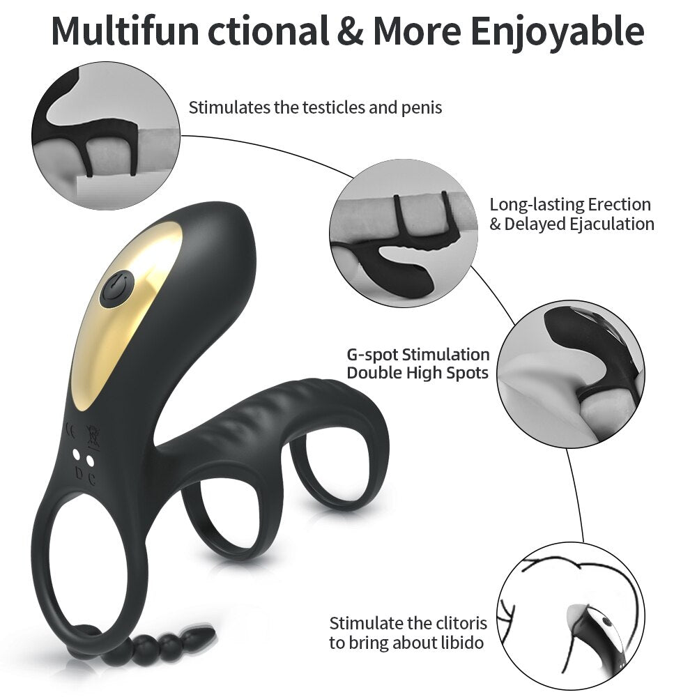 Dual Vibrating Clitoris อวัยวะเพศชาย แหวนดูดกระตุ้น Anal เครื่องสั่นสำหรับอวัยวะเพศ Erection สำหรับคู่รัก Cockring เครื่องมือทางเพศควบคุมด้วยรีโมท
