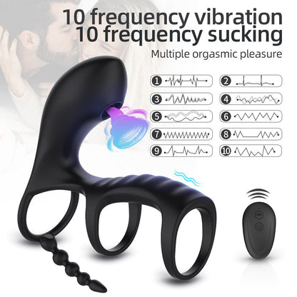 Dual Vibrating Clitoris อวัยวะเพศชาย แหวนดูดกระตุ้น Anal เครื่องสั่นสำหรับอวัยวะเพศ Erection สำหรับคู่รัก Cockring เครื่องมือทางเพศควบคุมด้วยรีโมท